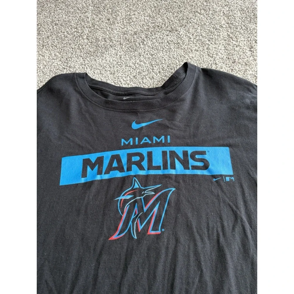 Miami Marlins Shirt Mens 3XL‎ Black 100% Cotton Nike Tee MLB Baseball Logo